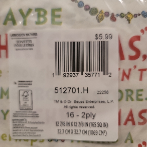 SET OF 2 GRINCH SAYING LUNCH NAPKINS G6 - Picture 2 of 2